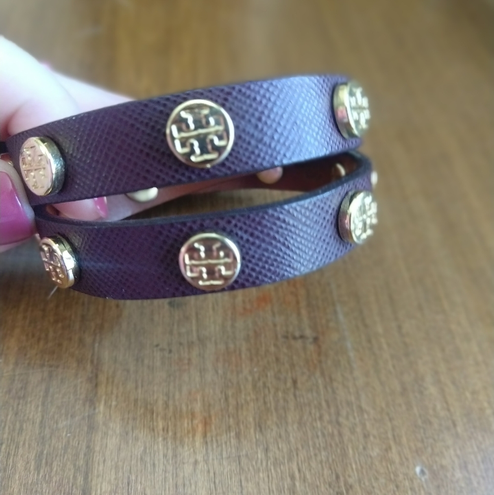 Tory Burch Logo Stud Leather Wrap Bracelet